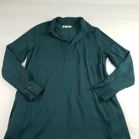 Boden Long Sleeve Maxi Dress Womens 12 R Green Collared Pullover Pocket *No Tie* - Picture 4 of 16